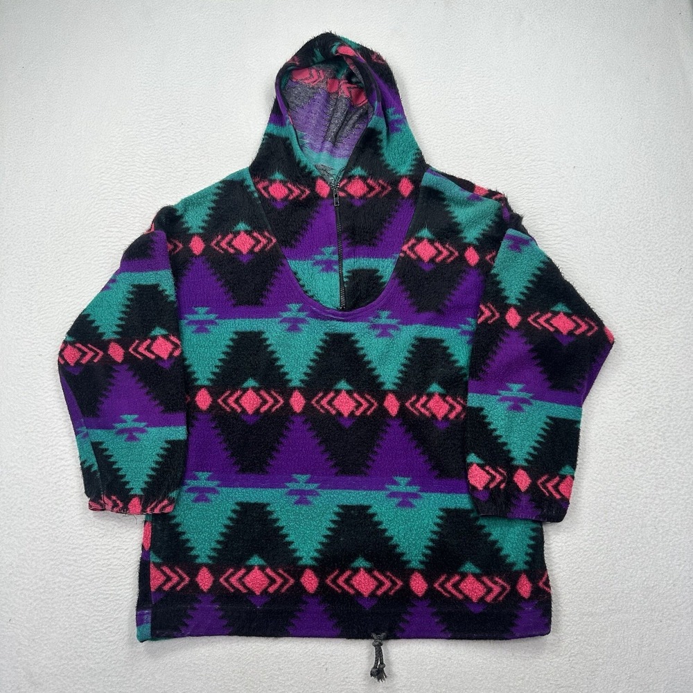 VTG Jeans Wear Fleece Hoodie Size Small Aztec Sweatshirt Multicolor 1/4 Zip